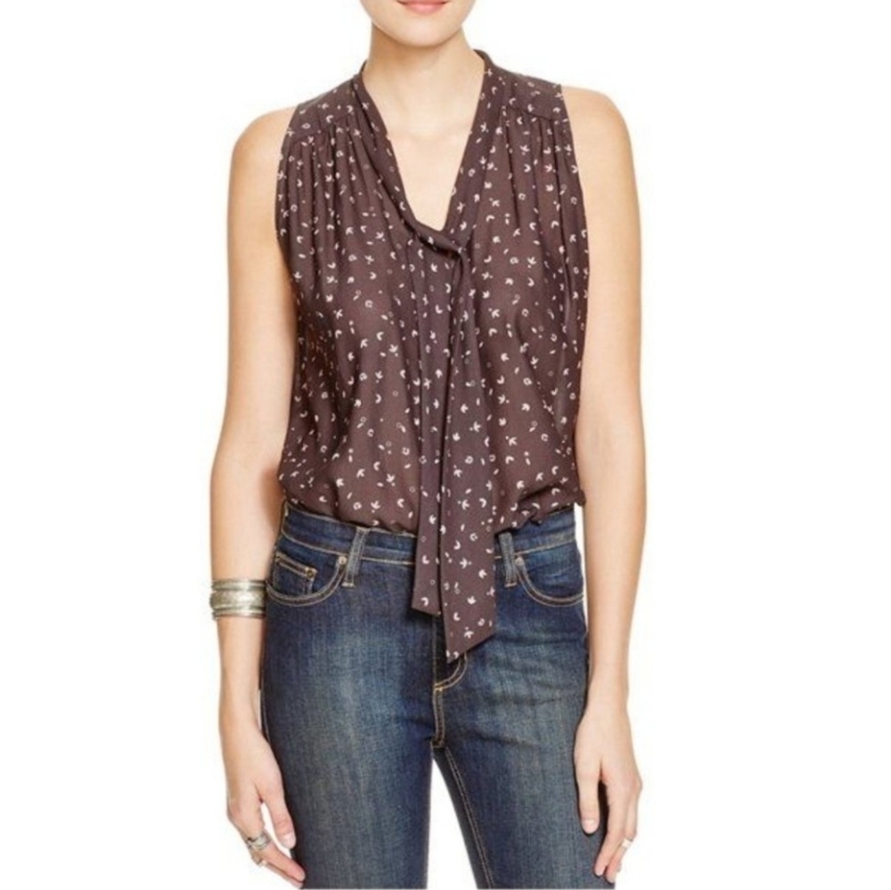 FREE PEOPLE Black Ascot/Tie Front Blouse